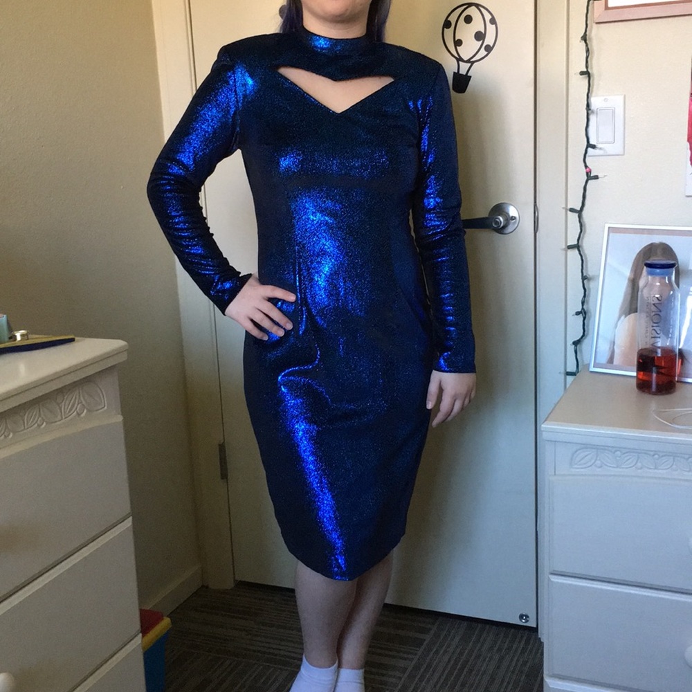 Blue Shiny Sexy Sheath Dress S 2 4 One of A Kind